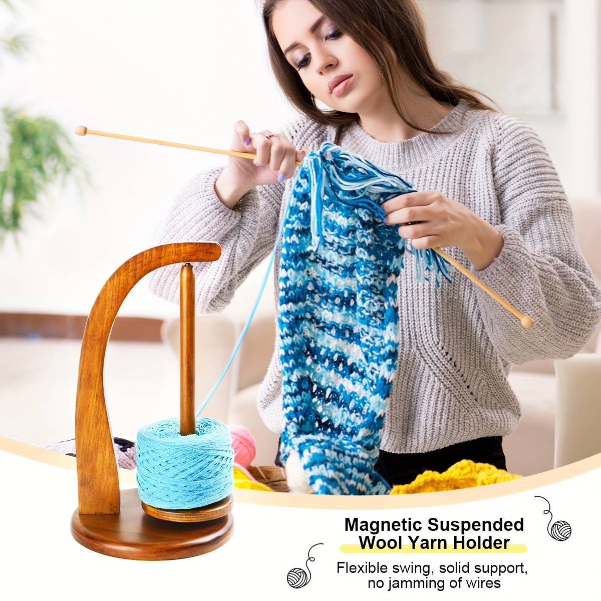 Yarn Holder Wooden Spinning Knitting Tools Beginner Crochet