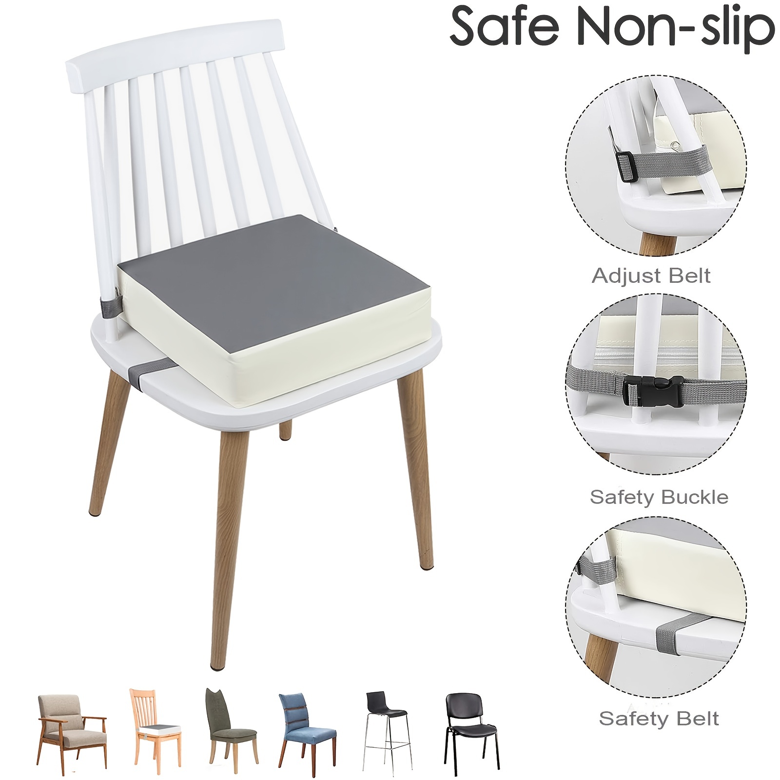 Toddler Booster Seat Dining Table PU Washable Non Slip Double Safe Straps