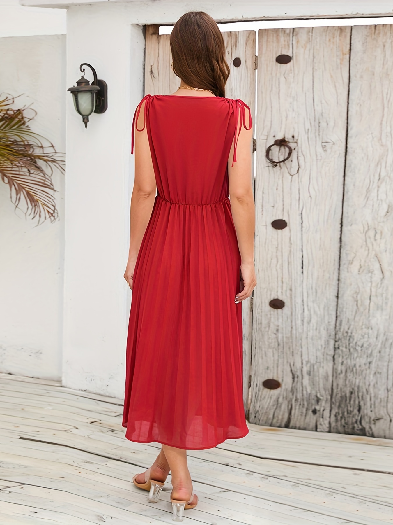 Pleated Sleeveless V-Neck Chiffon Maxi Dress