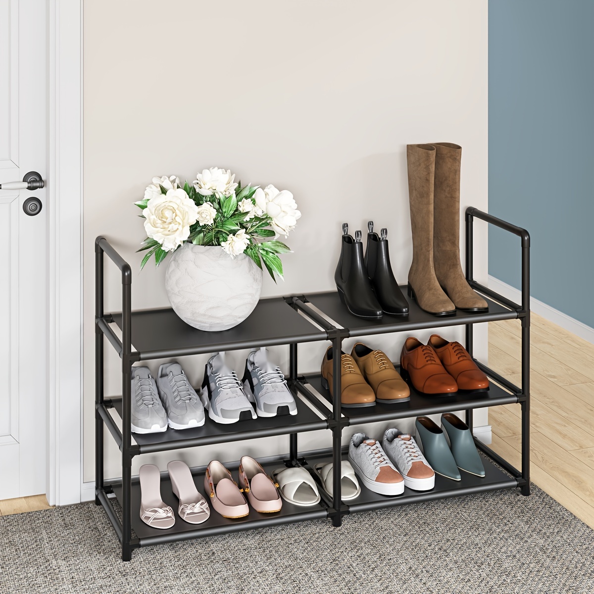Shoe Rack for Closet, 9 Tier Shoe Organizer for Bedroom Garage Entryway, Black Shoe Shelf Customizable Heavy Duty Sturdy