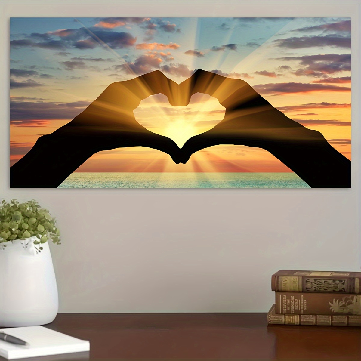 E-shop 2D Flach, 2D Flach, 1 Stück Abstrakte Moderne Leinwandkunst mit Liebe bei Sonnenaufgang und Sonnenuntergang, für die Heimdekoration. Ideal als