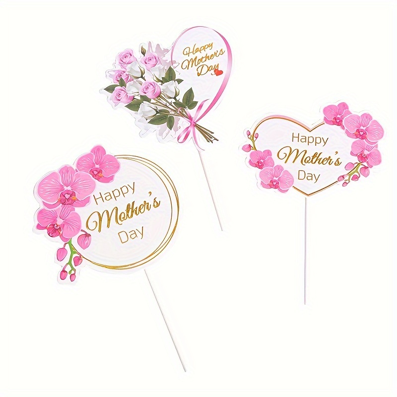 

6pcs Cake Decoration Sets, Happy Mother's Day Cake Toppers, Floral Cake Inserts, Cupcake Plug-in, For Home Gathering Mother's Day Party, Party Supplies, Cake Decors