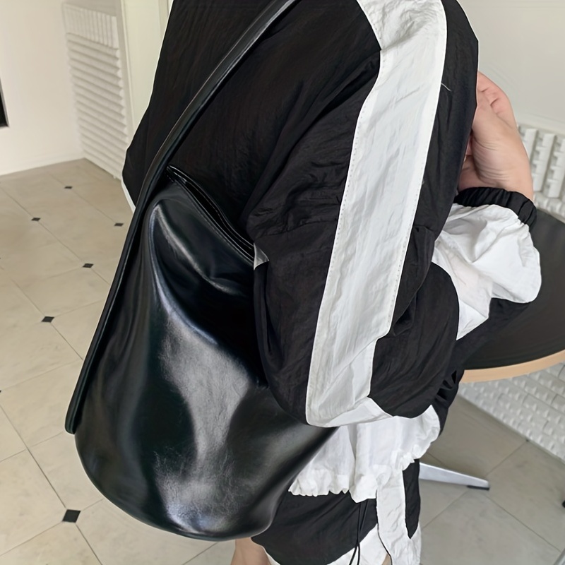 Retro Crossbody Bag For Women, Simple Solid Color Bucket Bag