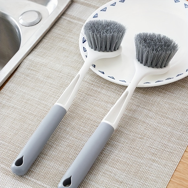 Multipurpose Dish Brush with Handle, Kitchen Scrub Brushes for Cleaning,  Dish Scrubber with Stiff Bristles for Sink, Pots, Pans(2P Grey)