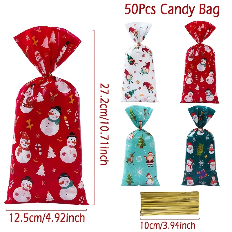 Image of 25/50pcs Christmas Gift Bags, No-food-contacted, Santa Claus Snowmen Pattern, Christmas Party Gift Packaging Bags, Decor Gift Bags