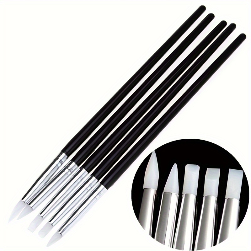 

Manicure 5pcs Soft Silicone Pen, Small Head Silicone Embossing Pen, Black Stem Hollow Carving Flower Tool