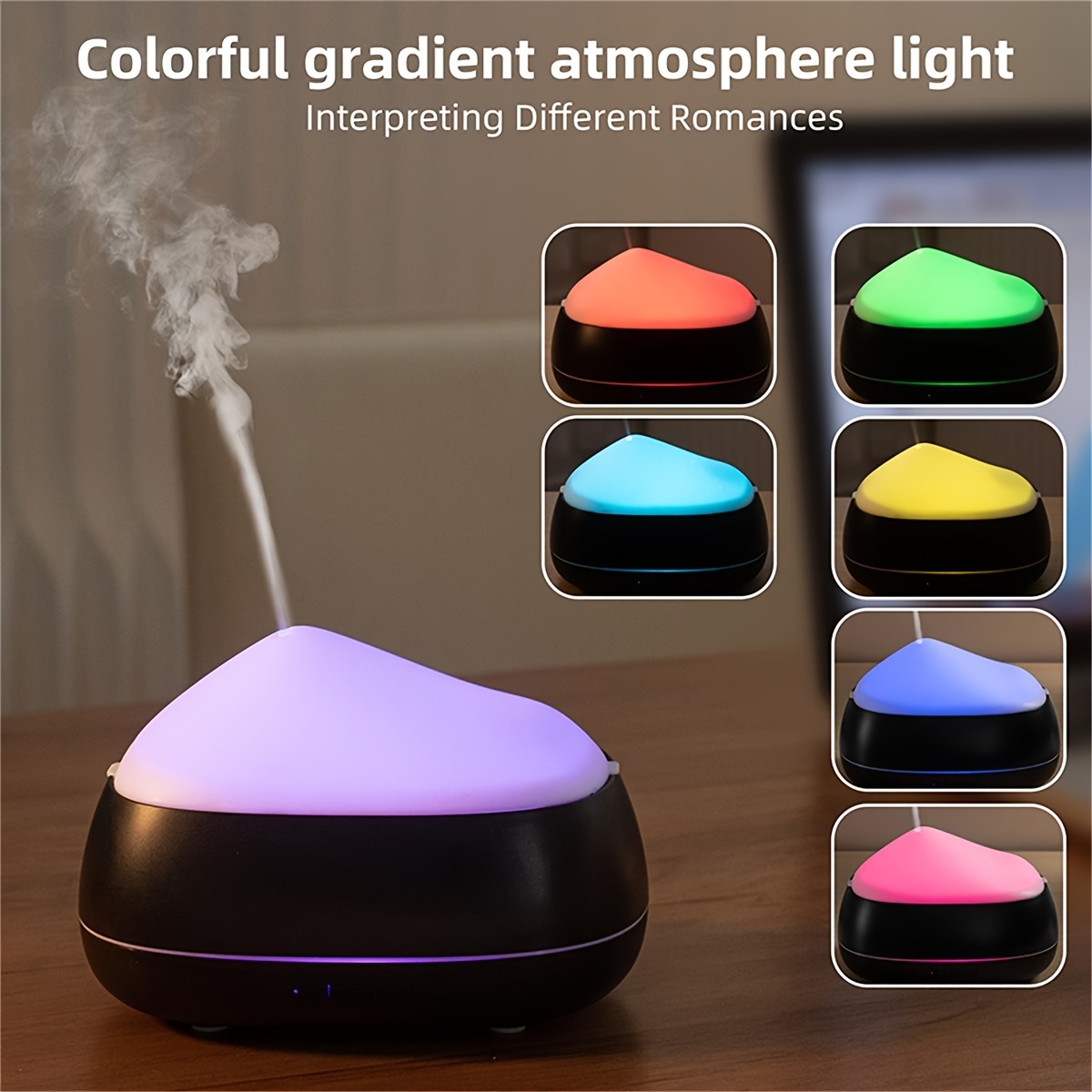 Humidificateur à brume fraîche, diffuseur d'aromathérapie ultrasonique  portable à grain de bois avec 7 lumières LED de couleur pour bureau,  maison, étude, yoga, spa 