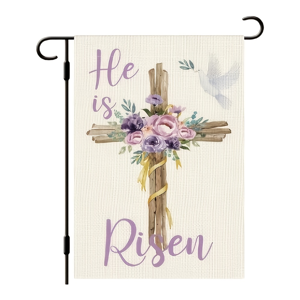 

Easter Garden Flag Religious Cross Garden Flag 12×18 Inch Double Sided Vertical Burlap Farmhouse Yard Flag Spring Holiday Outdoor Decor Without Flag Pole