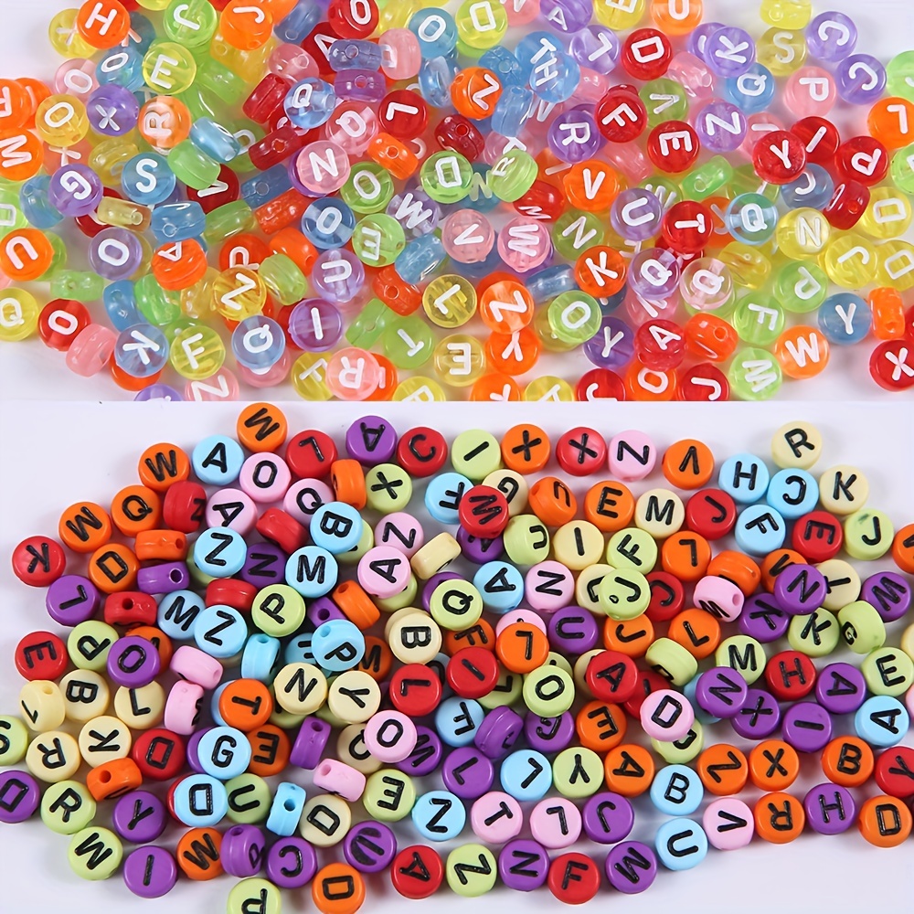 1900pcs 7 Colors Round Letter Beads Acrylic Alphabet Number Beads with 1  Roll Elastic Crystal String Cord for Jewelry Making DIY Necklace Bracelet  (7x4mm) 7 Colors-A
