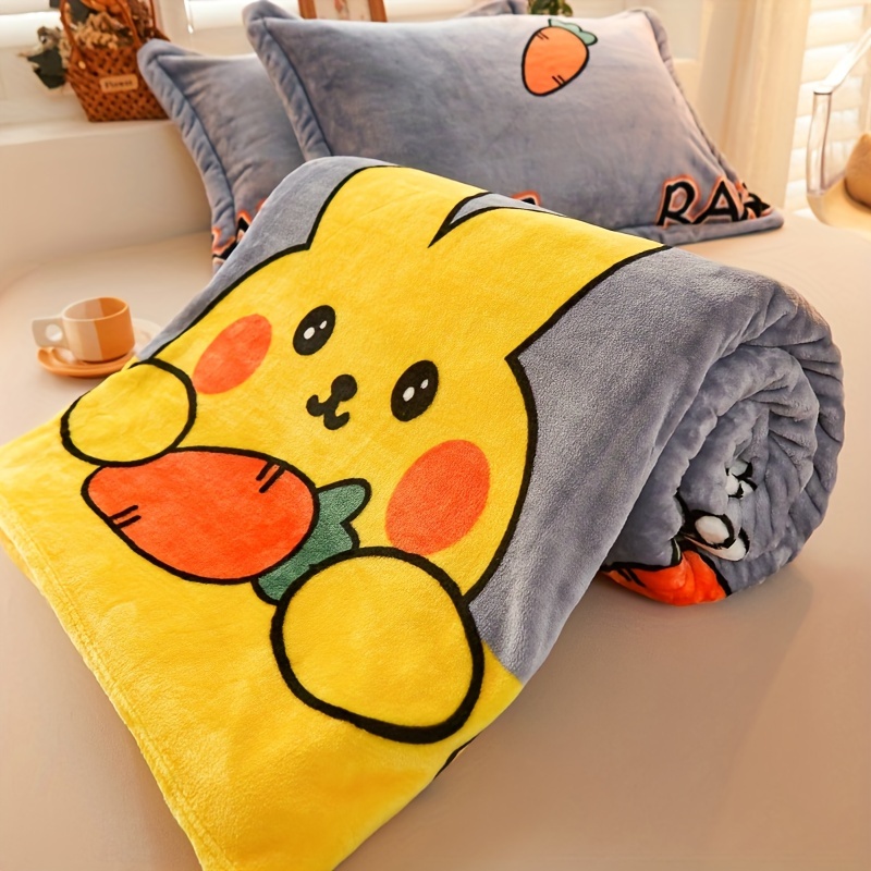 1pc cute cartoon print blanket flannel blanket soft warm throw blanket multi purpose blanket for couch sofa bed office camping travelling details 1