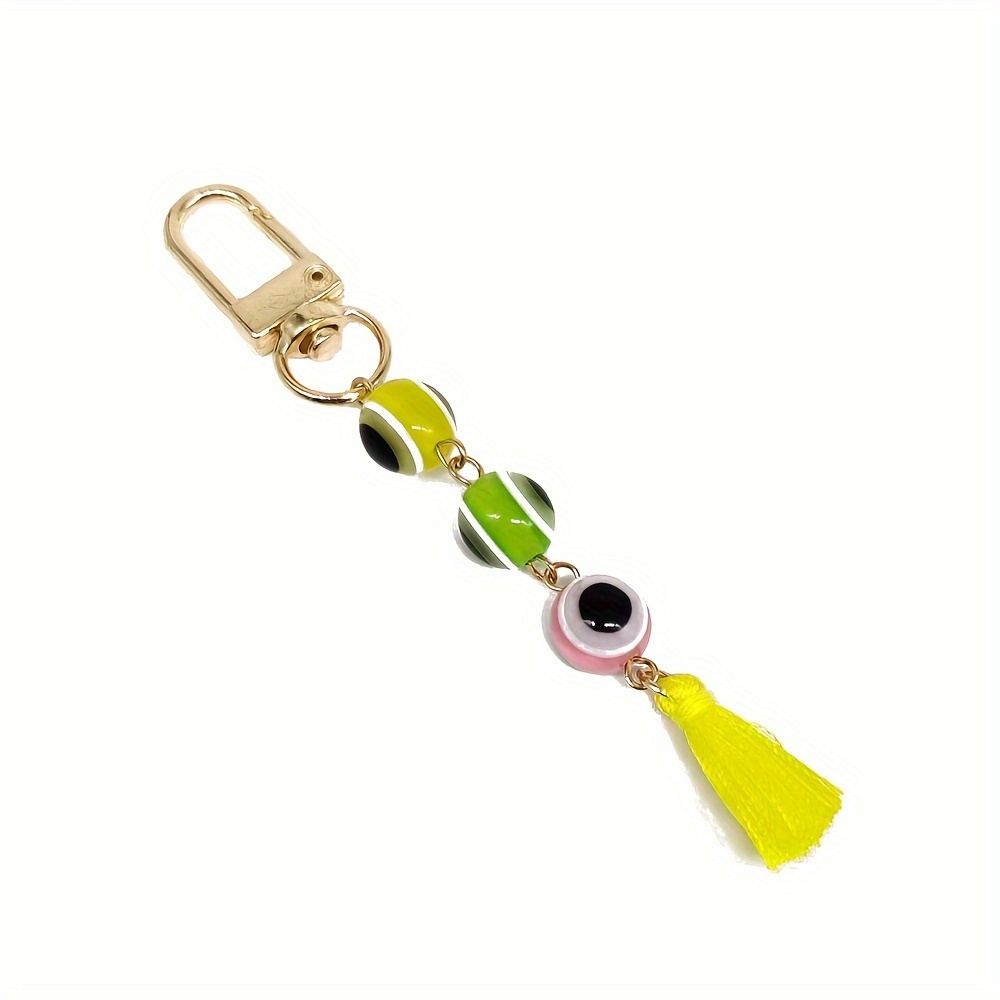 Creative Devil's Eye Tassel Keychain with Round Resin Pendant
