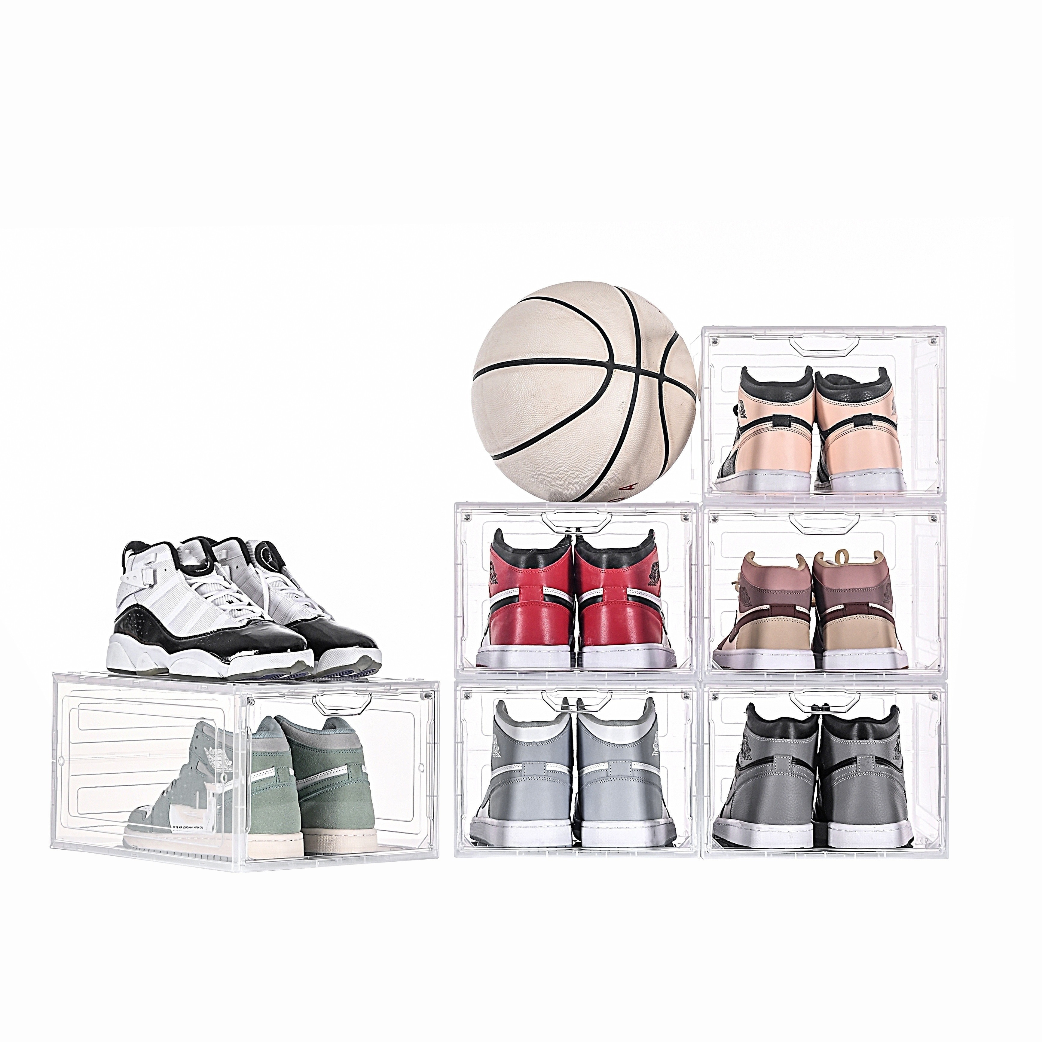 Cajas de zapatos apilables de plástico transparente, paquete de 10 cajas de  almacenamiento para tenis con puerta magnética, cajas acrílicas para