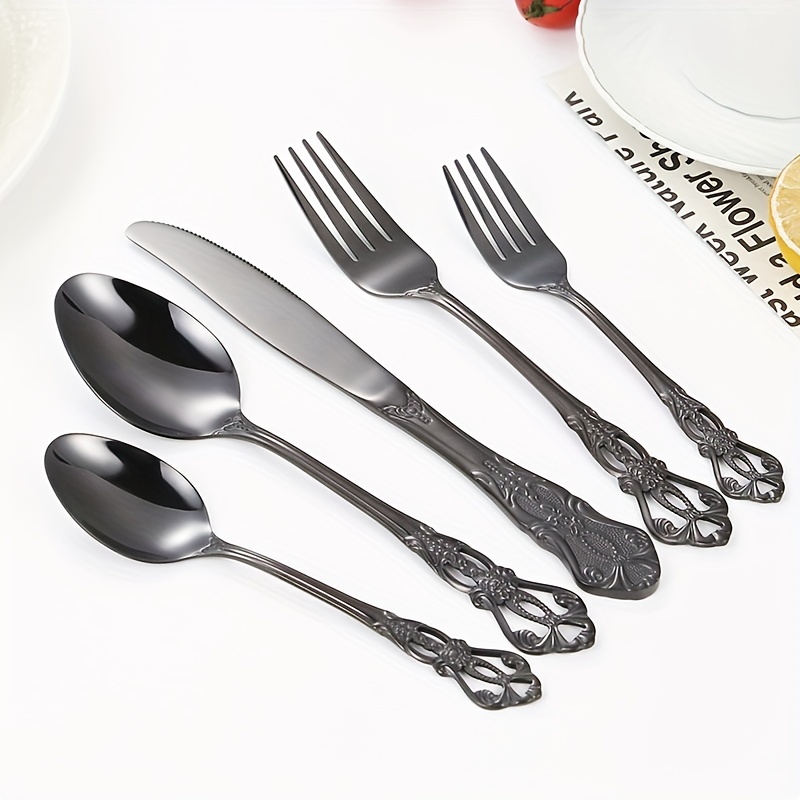 Black Silverware Set With Steak Knives Stainless - Temu