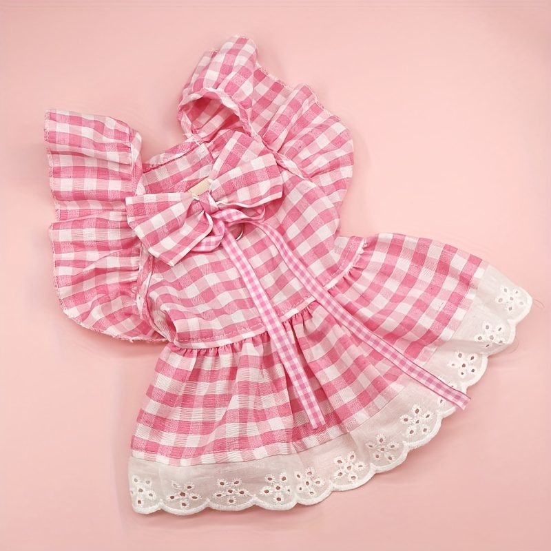 

Pet Dress Plaid Print Dog Vest Dress, Pet Bowknot Neck Strap, Bright Color Soft Dress