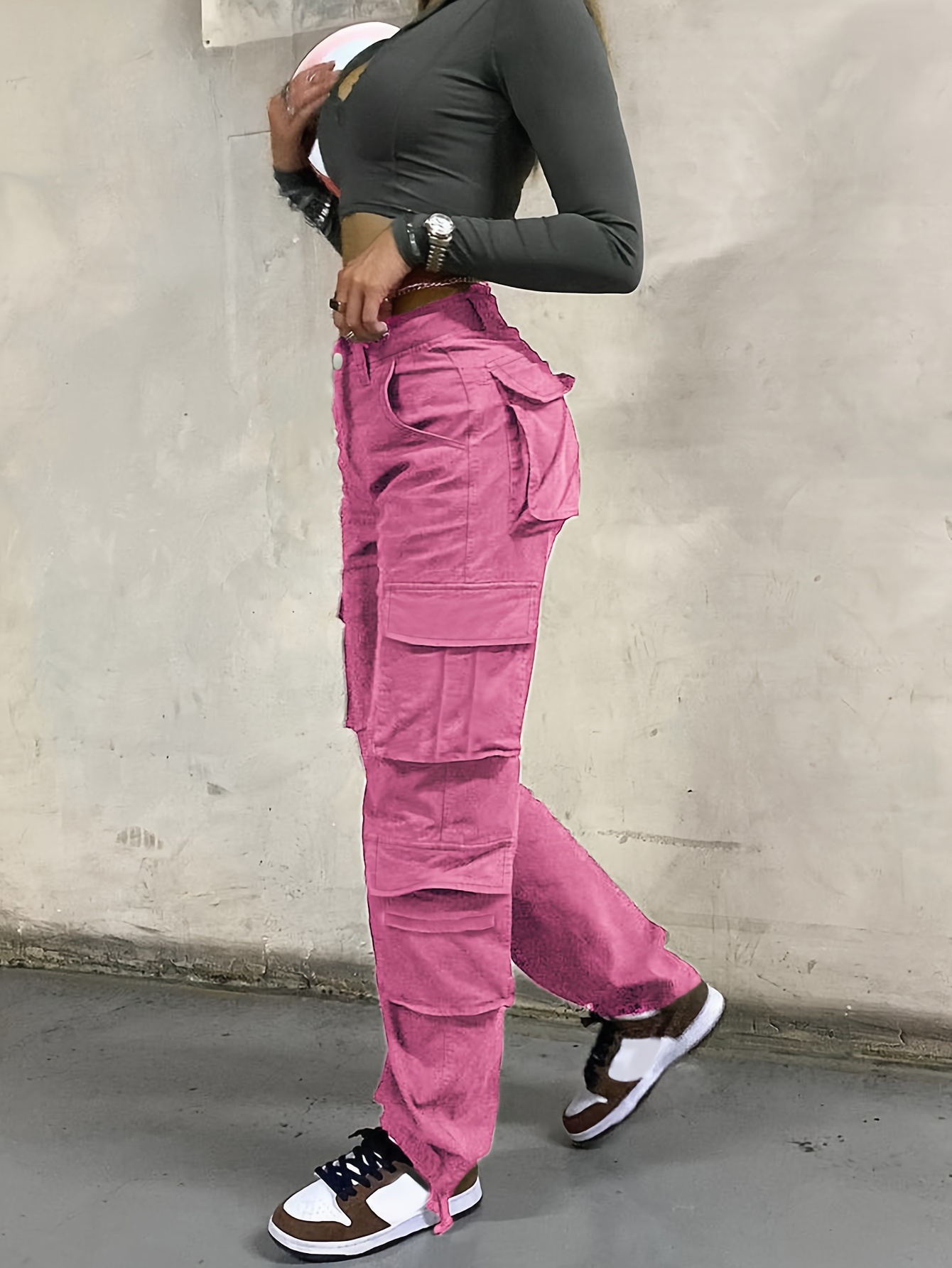 Tavimart Pink Baggy Cargo Pants Y2K Low Rise with Big Pocket