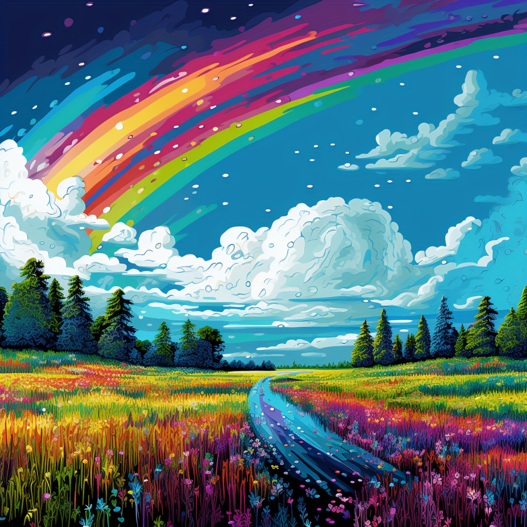 

1pc Large Size 40x40cm/15.7x15.7inch Without Frame Diy 5d Diamond Painting Rainbow And Flower Field, Full Rhinestone Painting, Diamond Art Embroidery Kits, Handmade Home Room Office Wall Decor