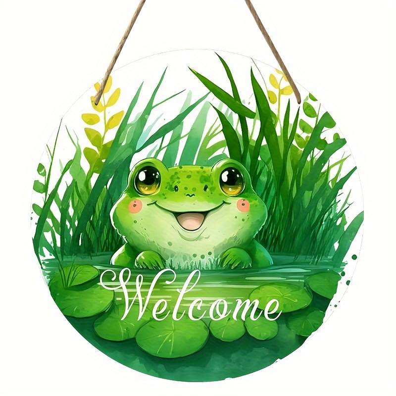 Frog Mushroom Welcome Sign Wooden Round Wreath Round Wooden - Temu