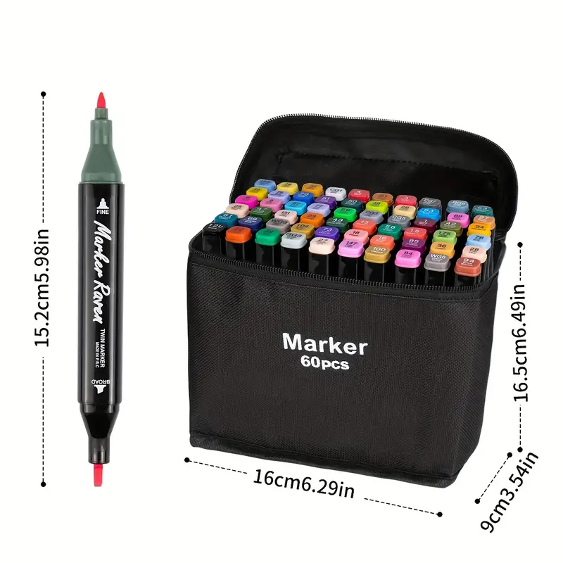Marker Pen 60 Color Set Double Tipped Alcohol Based Markers - Temu