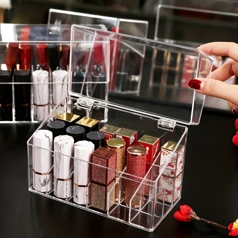 Acrylic Lipstick Organizer with Cover - Dustproof Cosmetic Storage Box