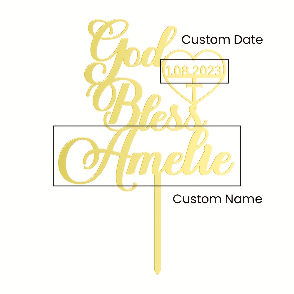 Personalised Christening OR Communion God Bless Cake Topper - Crafty Letters