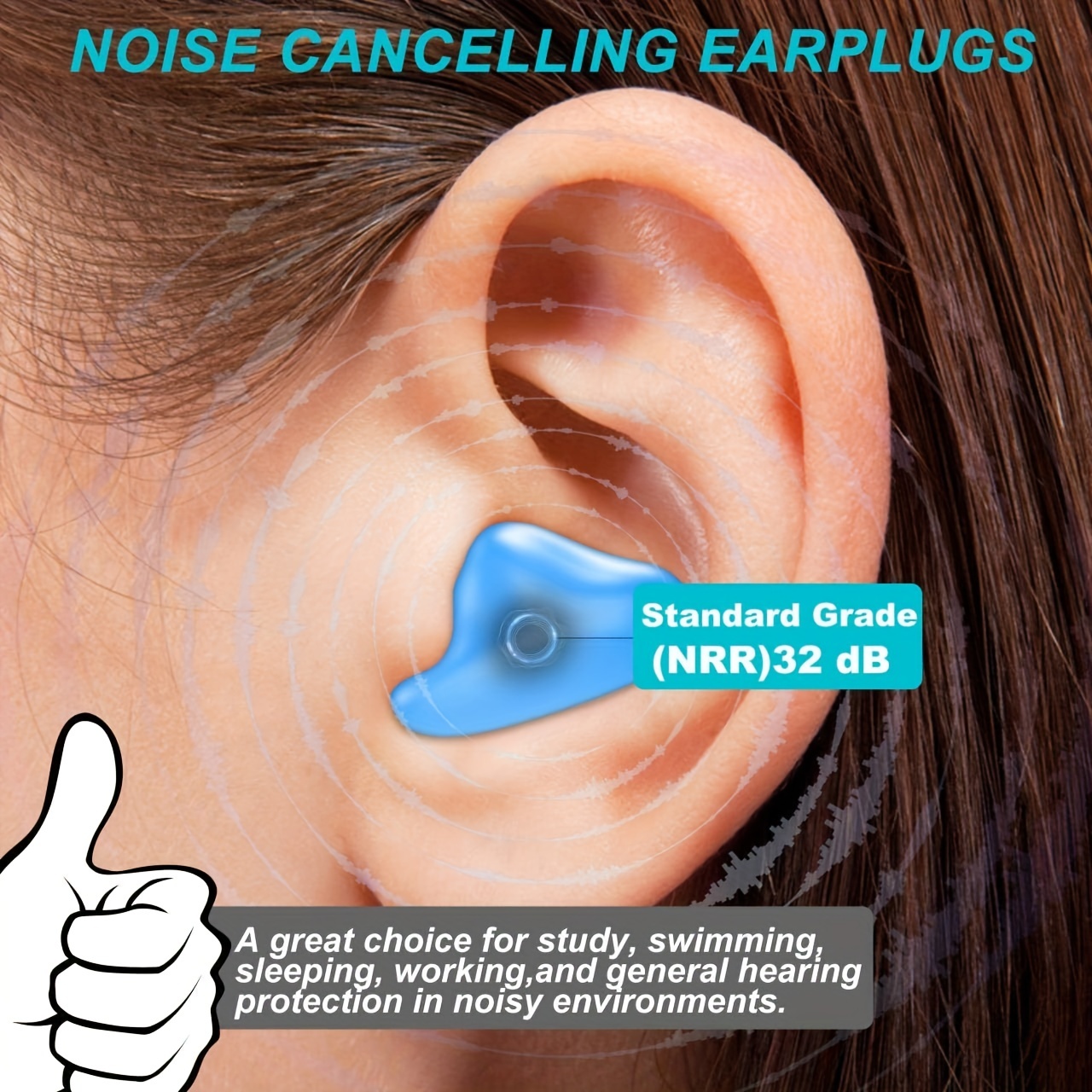  Reusable Silicone Ear Plugs, Waterproof Noise Cancelling  EarPlugs for Sleeping, Mowing, Swimming, Airplanes, Concerts : Health &  Household