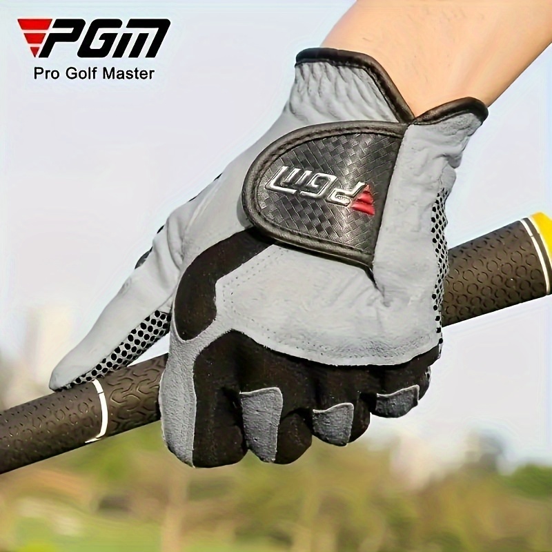 1pc PGM Men'S Left Hand Golf Glove, Anti-Slip Full-Finger Design, Soft Breathable Laica Fabric, Hook-and-Loop Closure, Spandex Non-Woven Fabric, Hand Wash - Comfortable Fit for Natural Movement