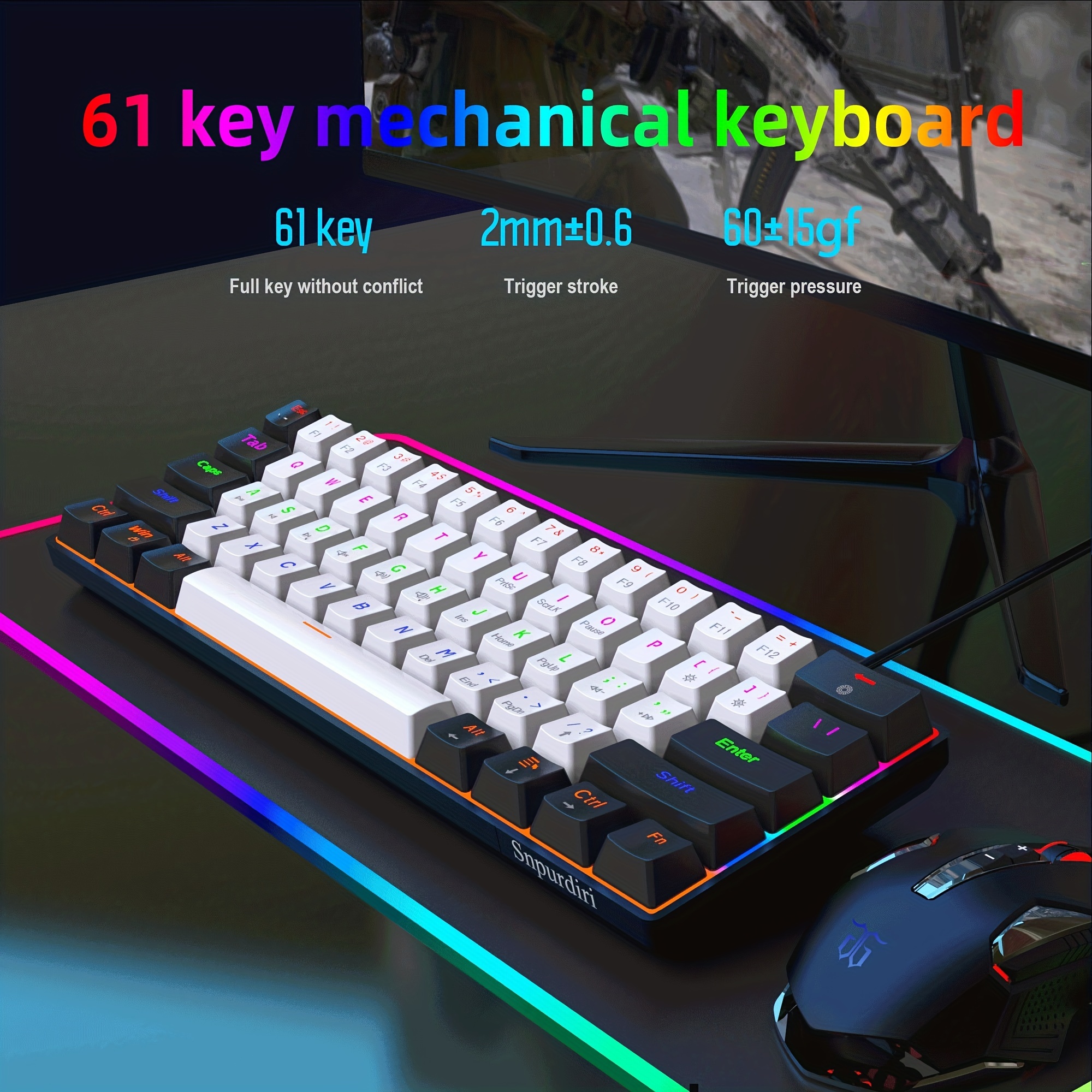 60 Percent Mechanical Gaming Keyboard, Black Gaming Keyboard with Red  Switches, Detachable Type-C Cable 60% Mini Keyboard with Powder Blue Light  for