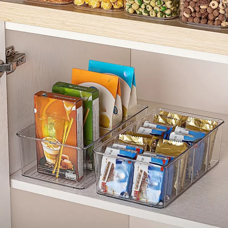 Food Storage Organizer Bins With 4 Compartments, Clear Plastic Storage Bins  For Pantry, Kitchen, Fridge, Cabinet Organization And Storage, For Packets,  Snacks, Pouches, Spice Packets Organization - Temu