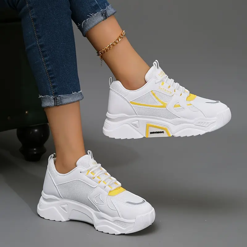 womens thick sole lightweight lace up chunky sneakers trendy low top comfy running shoes details 10