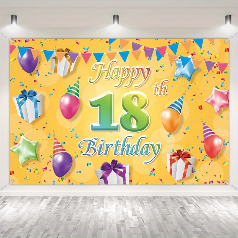 Cartel decorativo de feliz cumpleaños 18 para hombres, fondo de cumpleaños  azul dorado de 18 años, suministros de fiesta de fondo para fotos de