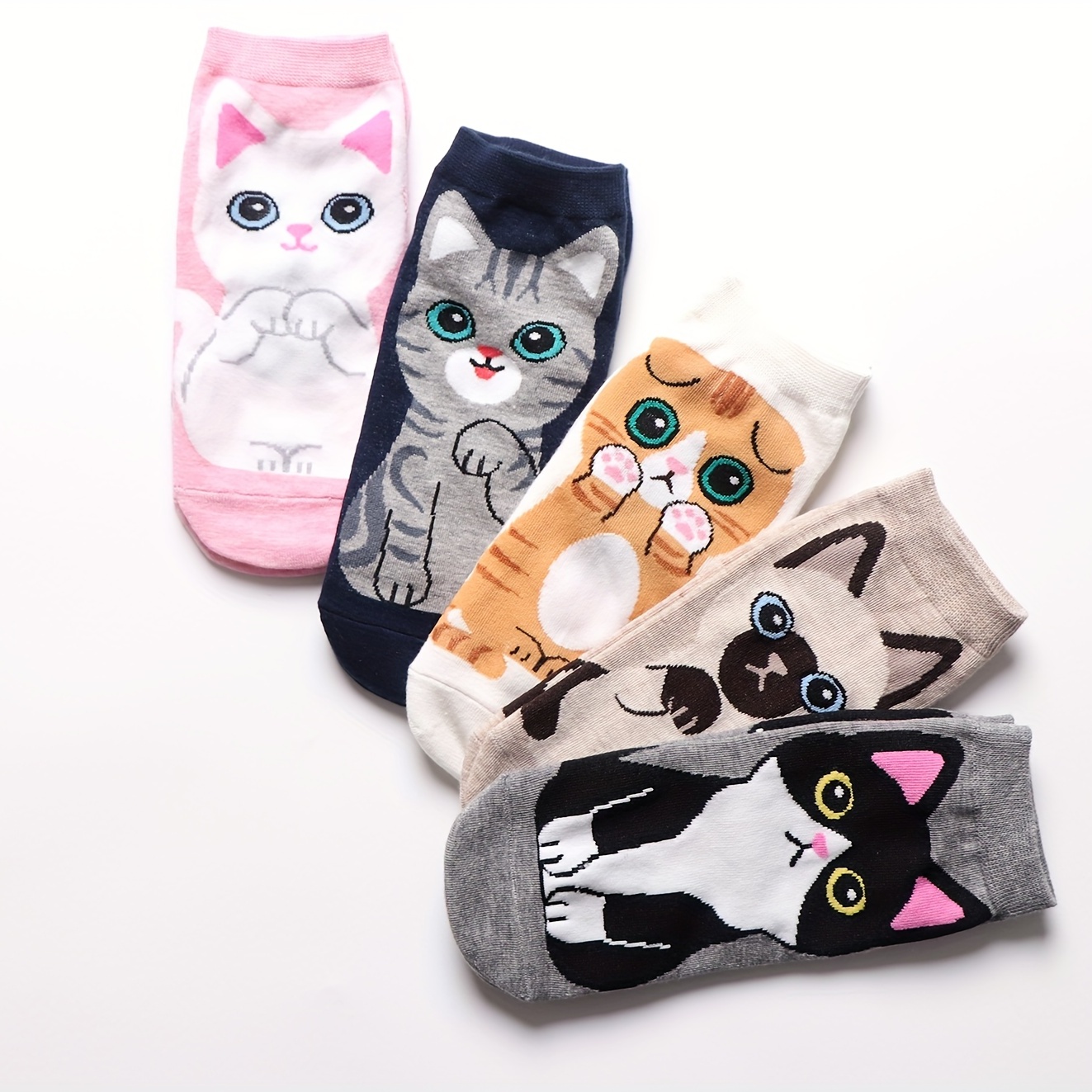 Girls Teenagers Cotton Blend Cute Cartoon Cat Ankle Socks - Temu