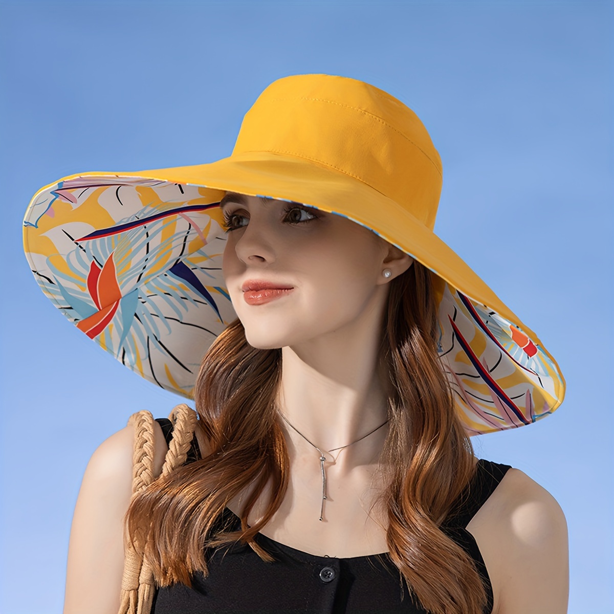Summer Wide Brim Hats Women Elegant Flower Print Reversible - Temu Canada