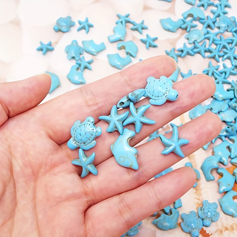 

60pcs/set Cute Turtle Starfish Dolphin Shaped Turquoise Diy Summer Beach Vacation Anklet Bracelet Earrings Keychain Pendant Bead Jewelry Accessories
