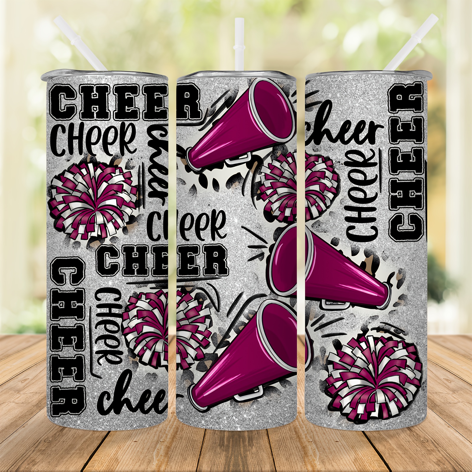 

1pc, Cheer With Lid And Straw, 20oz Stainless Steel Straight Water Bottle, Cheerleading Insulated Water Cups, Drinkware, Accessories, Valentine's Day Gifts