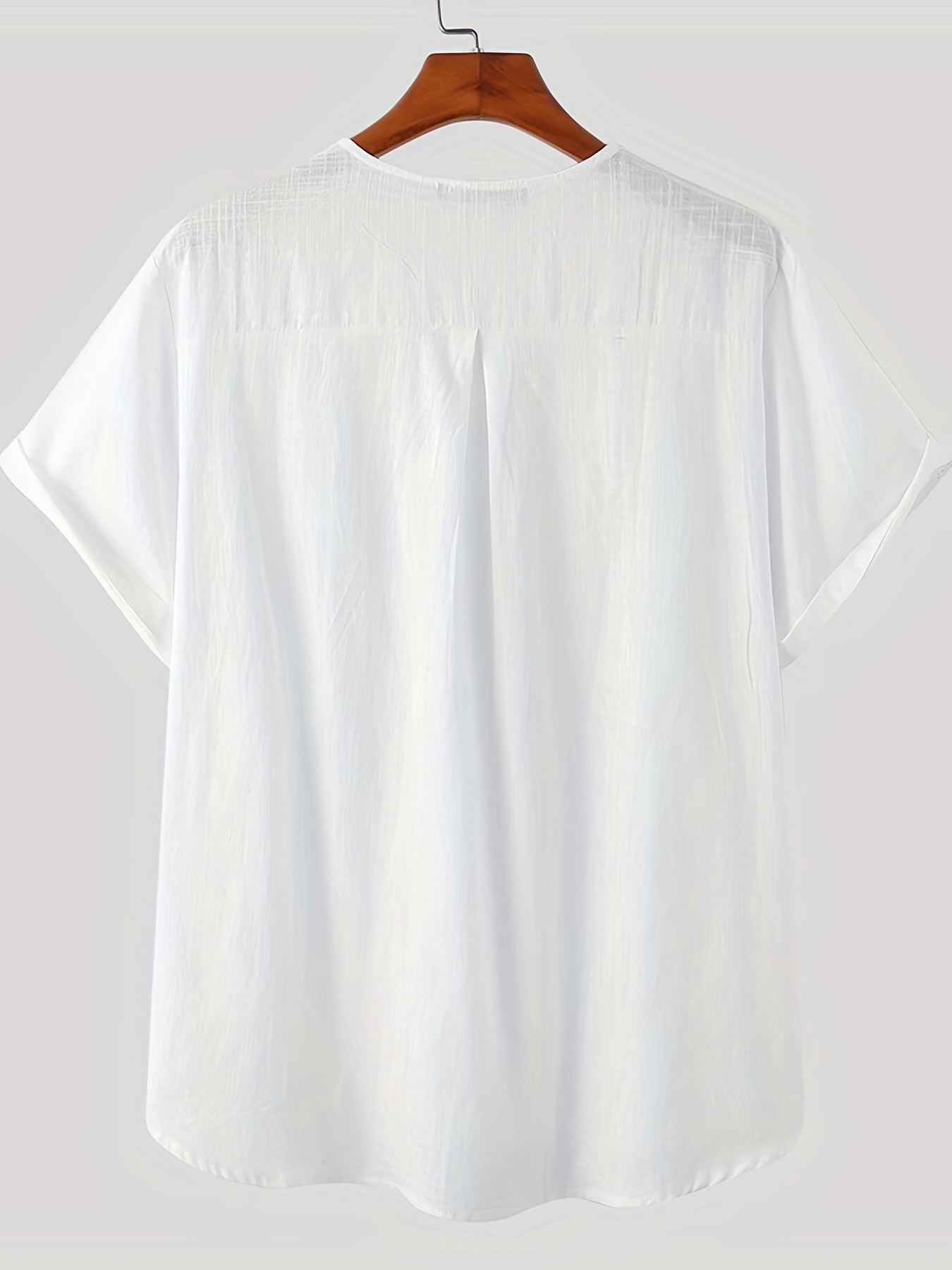 Plus Size Men Collarless 1/4 Button Shirt Short Sleeve - Temu