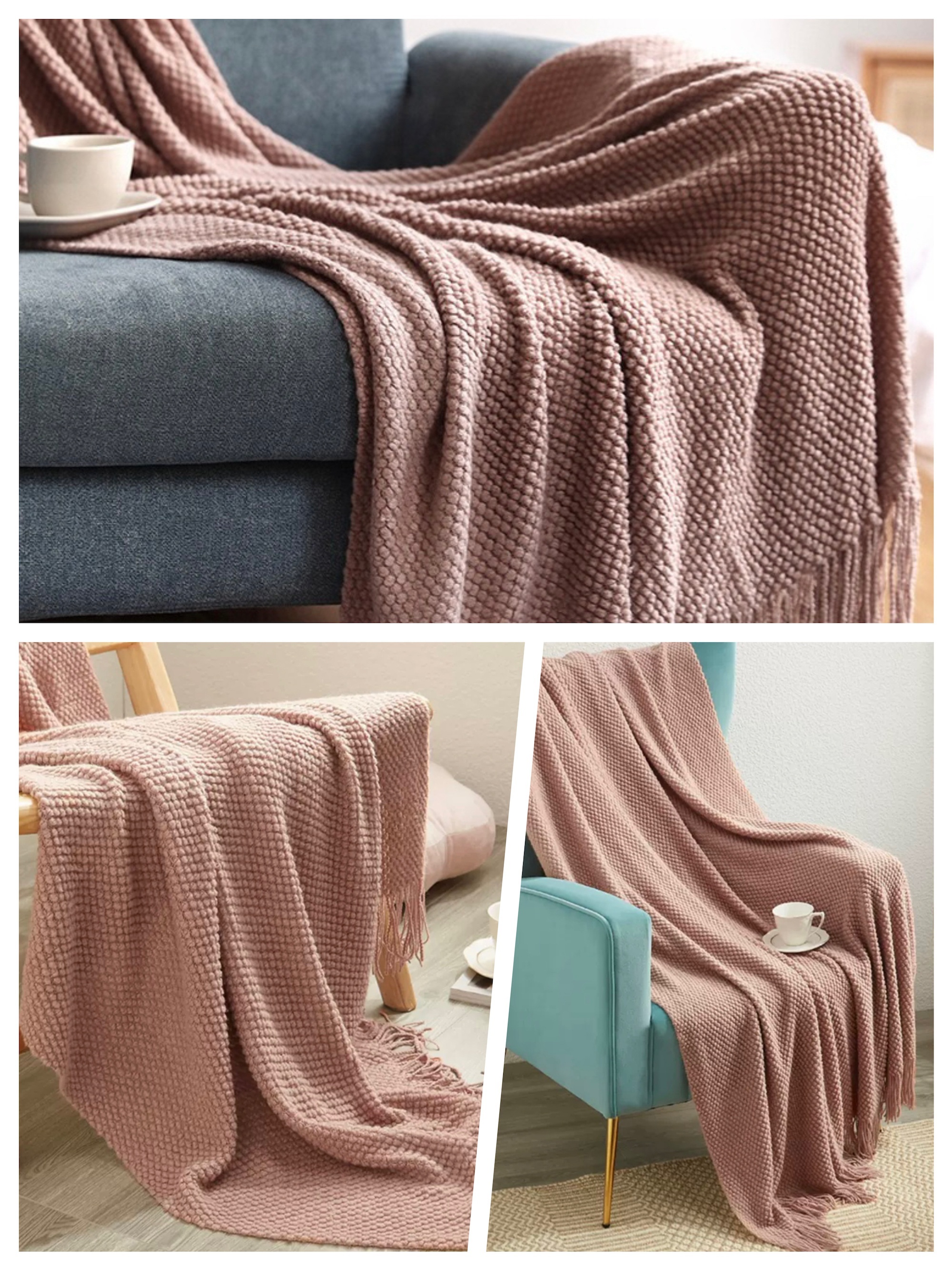 popular   lightweight knitted throw blanket with tassels bubble textured design for couch bed sofa soft acrylic multi color machine washable home decor details 4