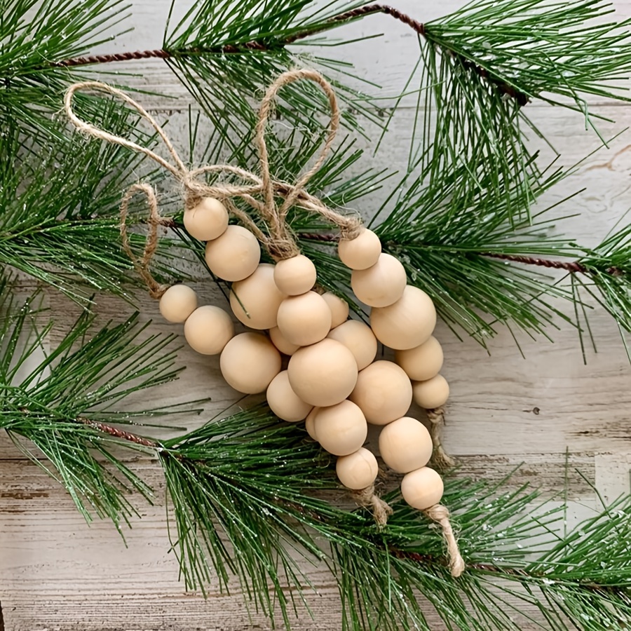 Christmas Wood Bead Garland Wooden Bead Garland for Christmas Tree Holiday  Decoration for Wall Door Knobs Tiered Tray Boho Beads Wall Hanging  Decor,2PC 