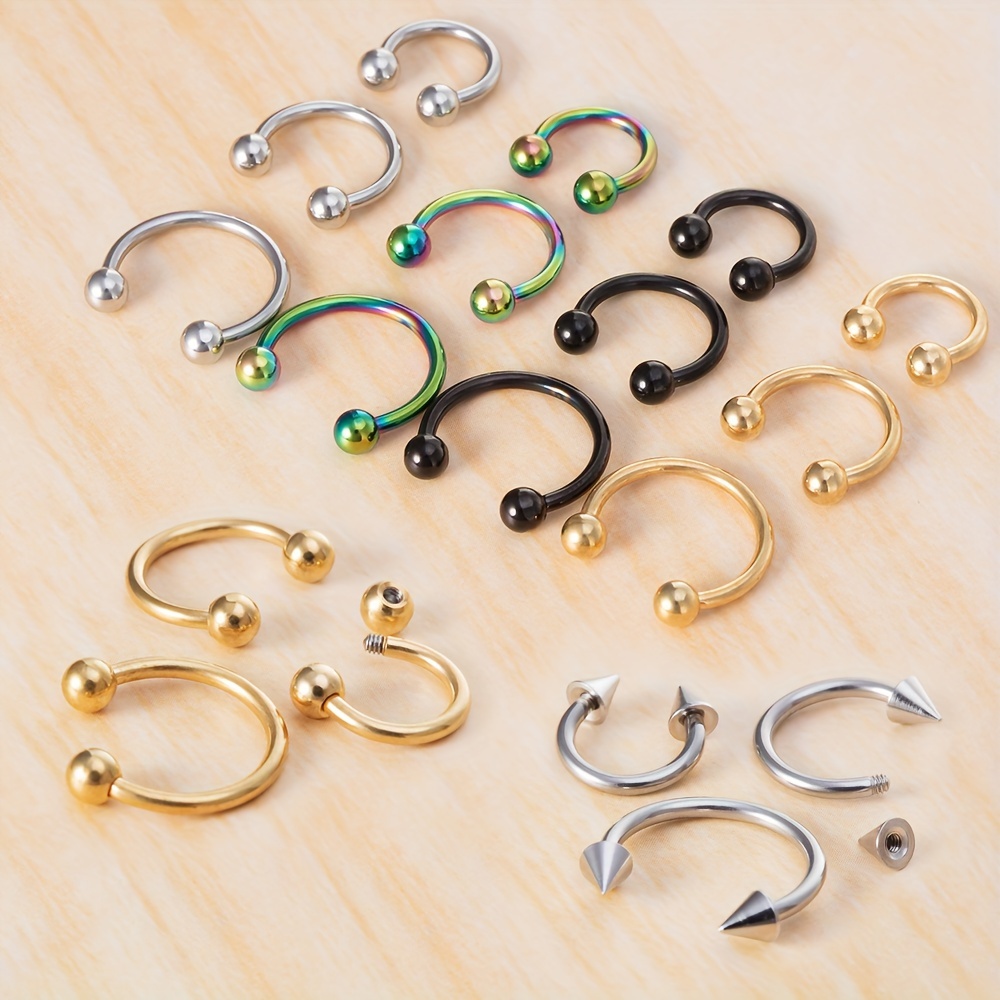 12pcs Gothic Punk Stainless Steel Hoop Earrings 16G