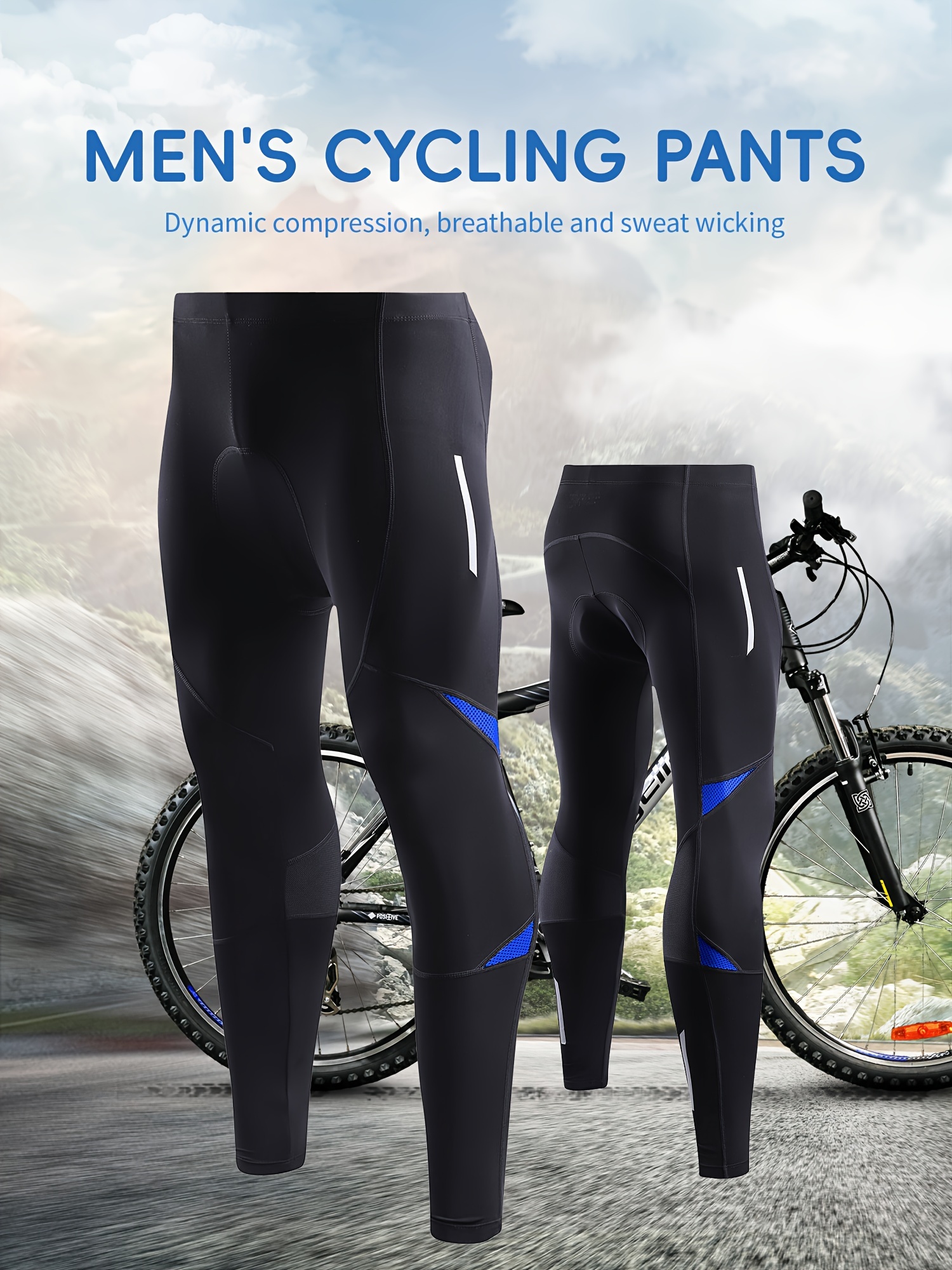 Men Bike Pants Padded Cycling Trousers Stretchy Bike Riding Tights