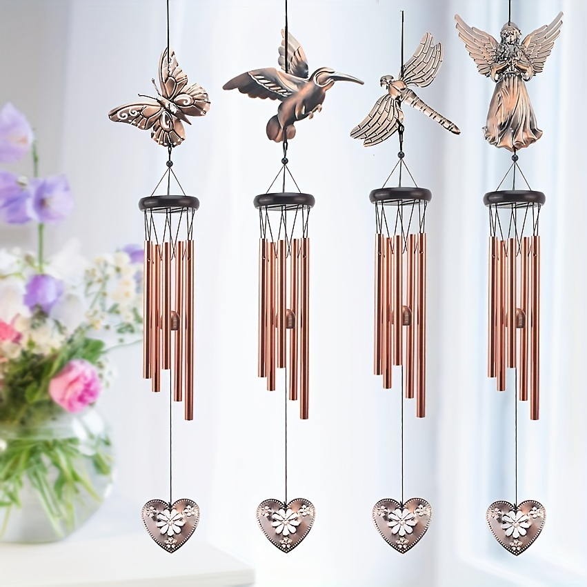 Metal Hummingbird Wind Chime Vintage Memorial Wind Chime Stained Glass Sun  Catcher,Sympathy Craft Gift Decoration for Balcony Home Garden