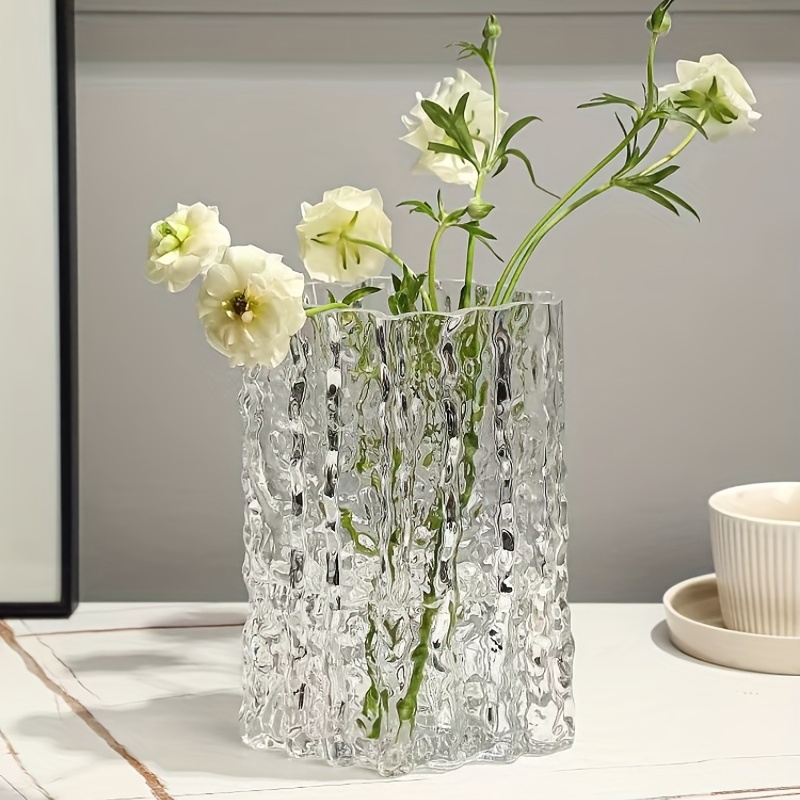 Jarrón de cristal transparente, jarrones decorativos modernos, florero para  el hogar, sala de estar, oficina, jarrón decorativo, blanco, L