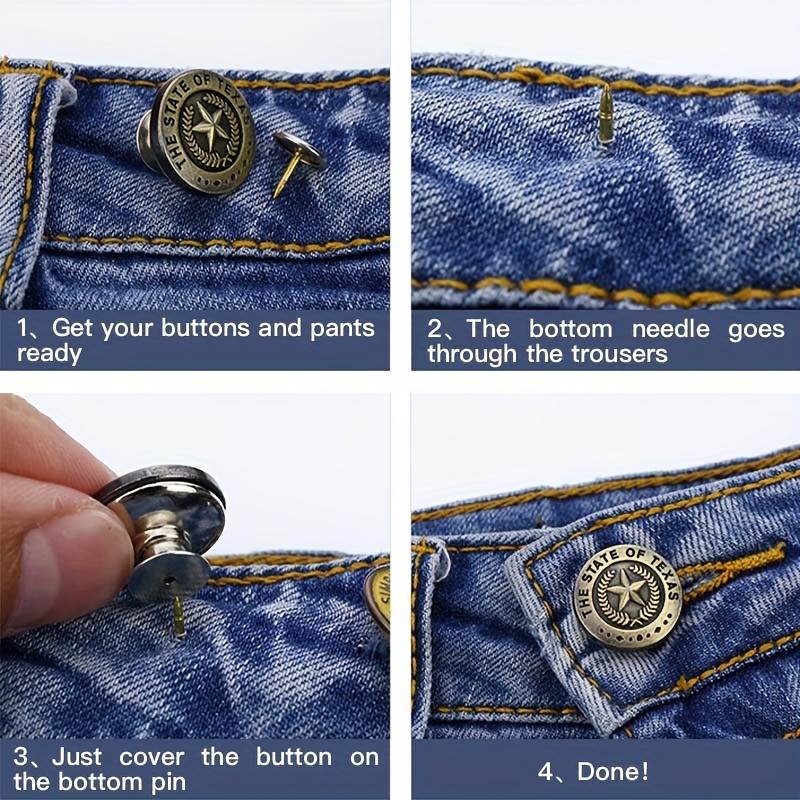 Flat Nail-free Detachable Jeans With No-sew Buttons, Adjustable Metal  Buttons For Waist Circumference Adjustment - Temu