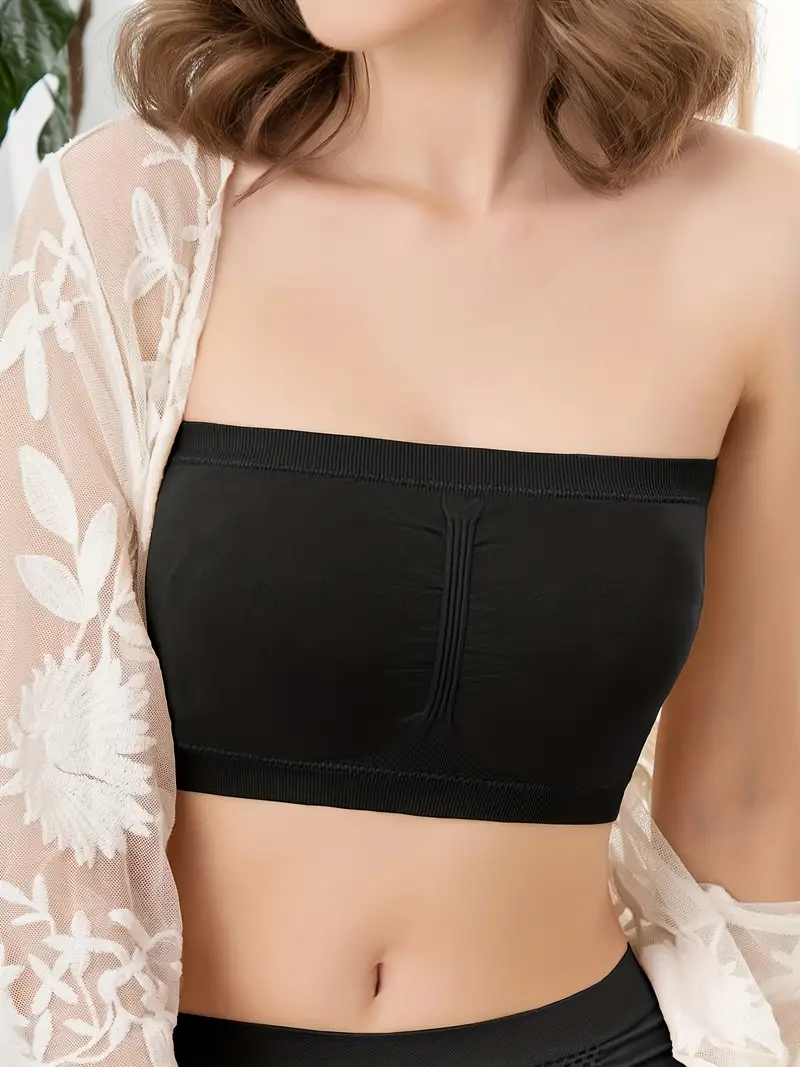 Solid Strapless Bandeau Bras Simple Comfy Stretch Everyday - Temu