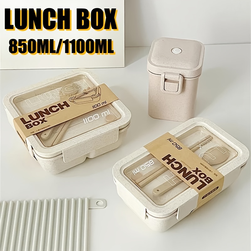 1pc 1100ml Good Looking Bento Box with Handle and Cutlery,2