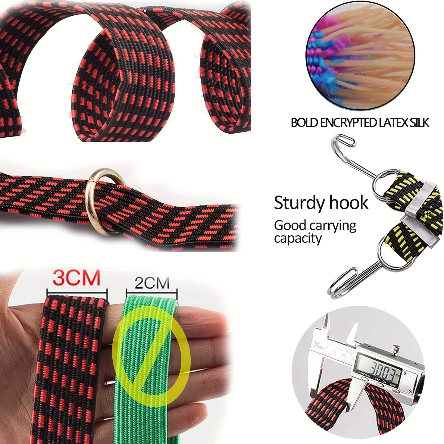 24'' Bungee Cord with Hook Latex Strong Elastic Luggage Rope Resistance Rack