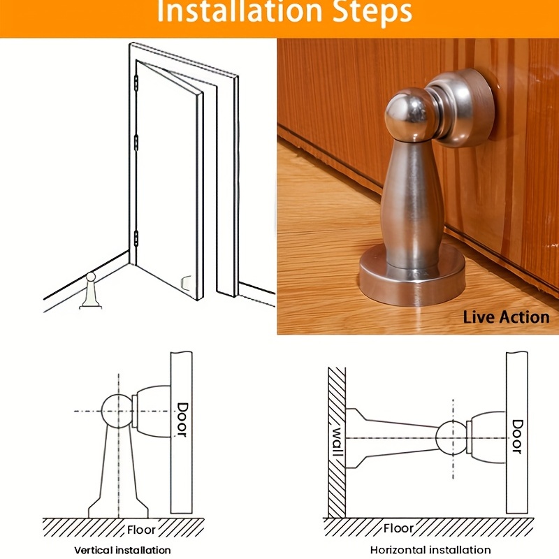 Tope de puerta de piso magnético 4 piezas Soporte de tope de puerta Imán  Tope de puerta magnético de acero inoxidable Tope de puerta autoadhesivo  Imán de tope de puerta para mantener