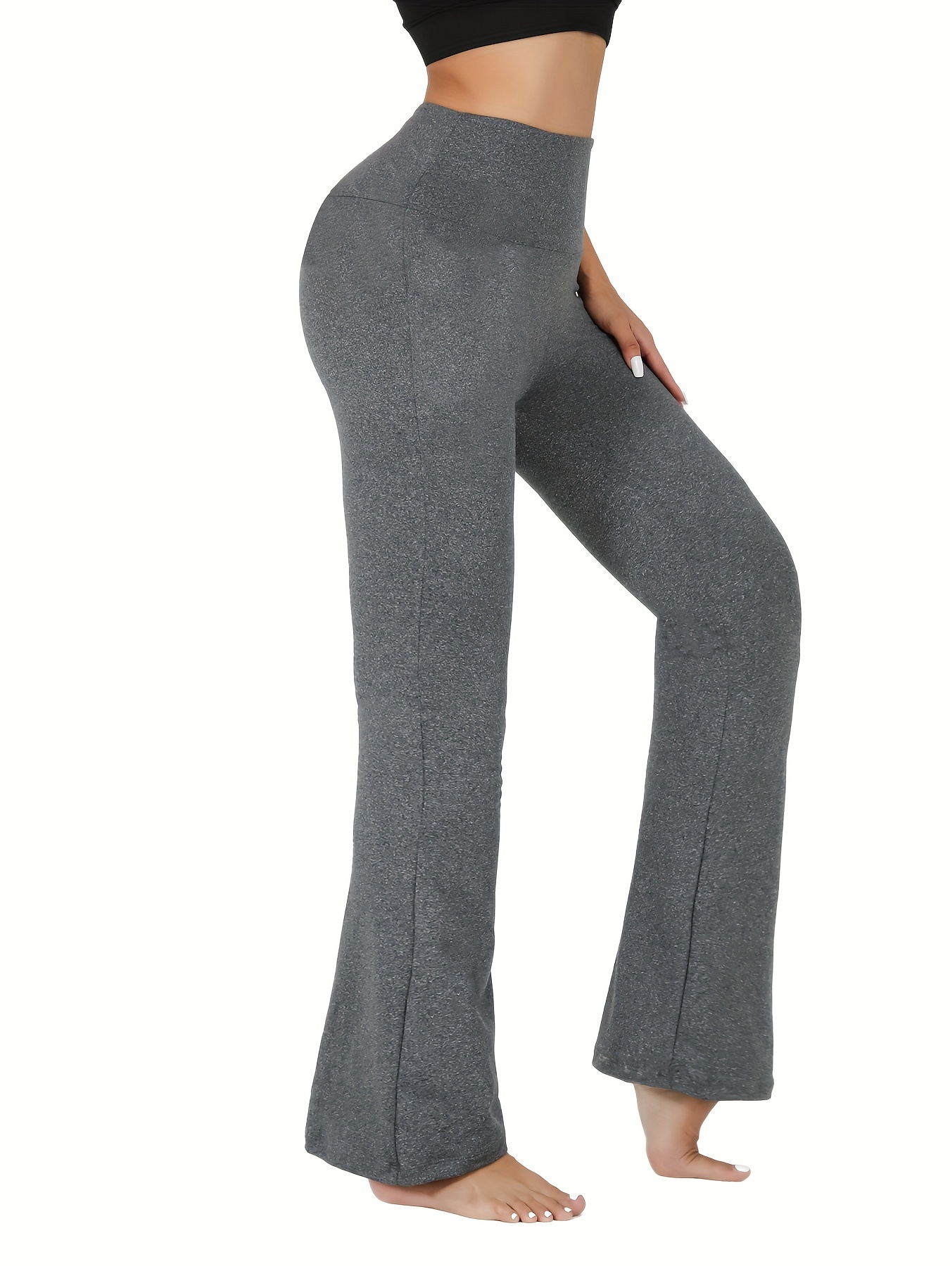  Womens Fleece Lined Pants Yoga Crossover Leggings Bootcut  Thermal Winter Pants Flare Leggings Water Resistant Deep Gray XXL