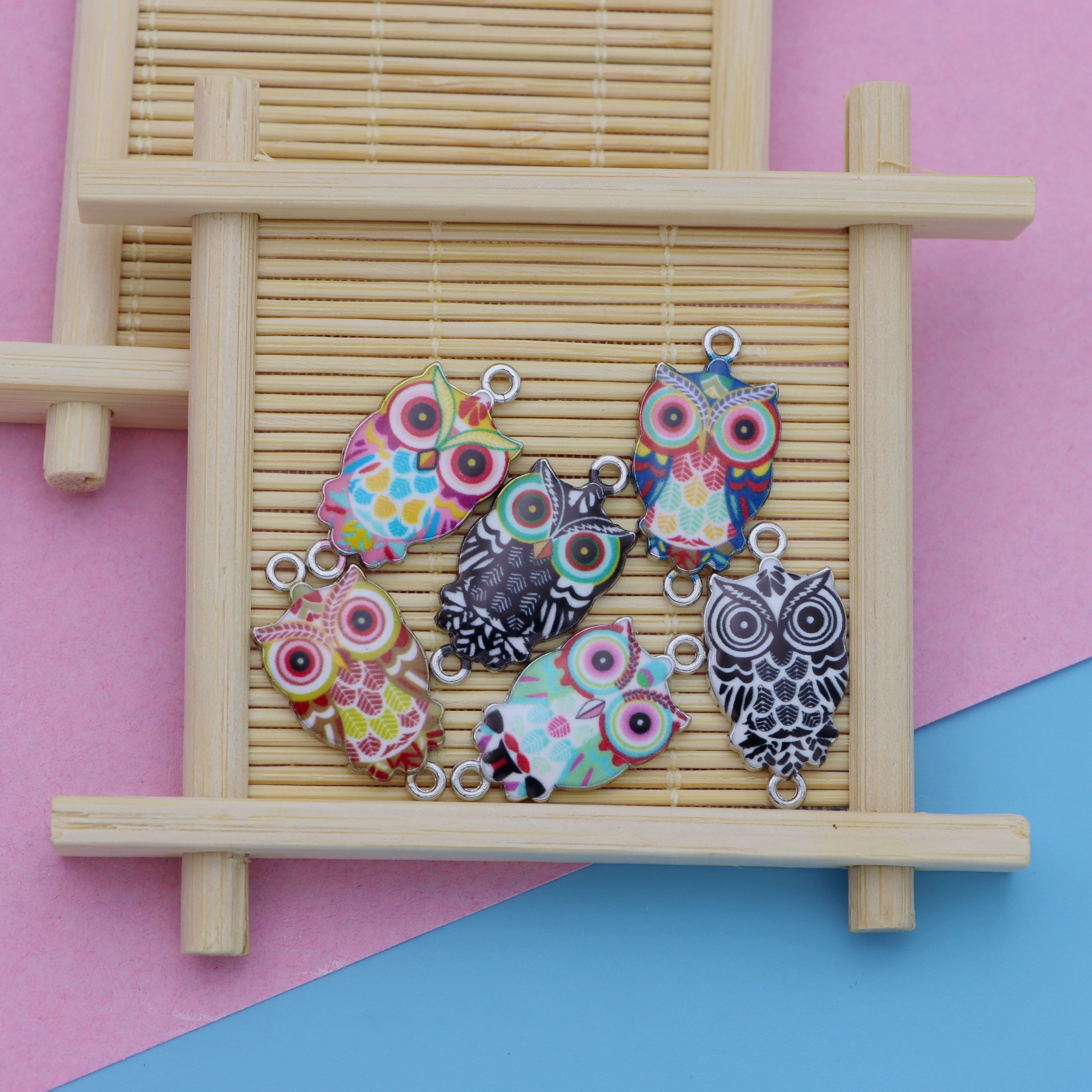 LiQunSweet 40 Pcs 8 Styles Mixed Color Owl Charms Cute Bird Charms Flying  Animal Charms Printed Alloy Charms for DIY Jewelry Accessories and Gifts