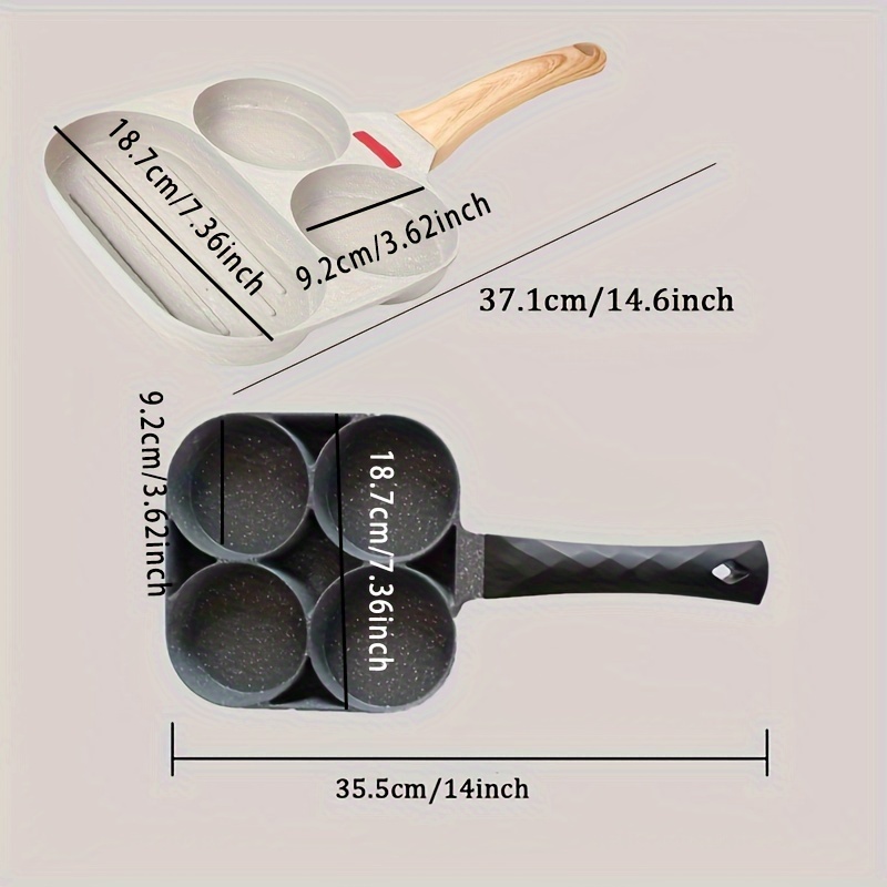 4 Sections Egg Frying Pan, Sectional Skillet Grill Divided Breakfast Pan  Aluminium Nonstick Square Lightweight Split Grill Pans with Wooden Handle  for