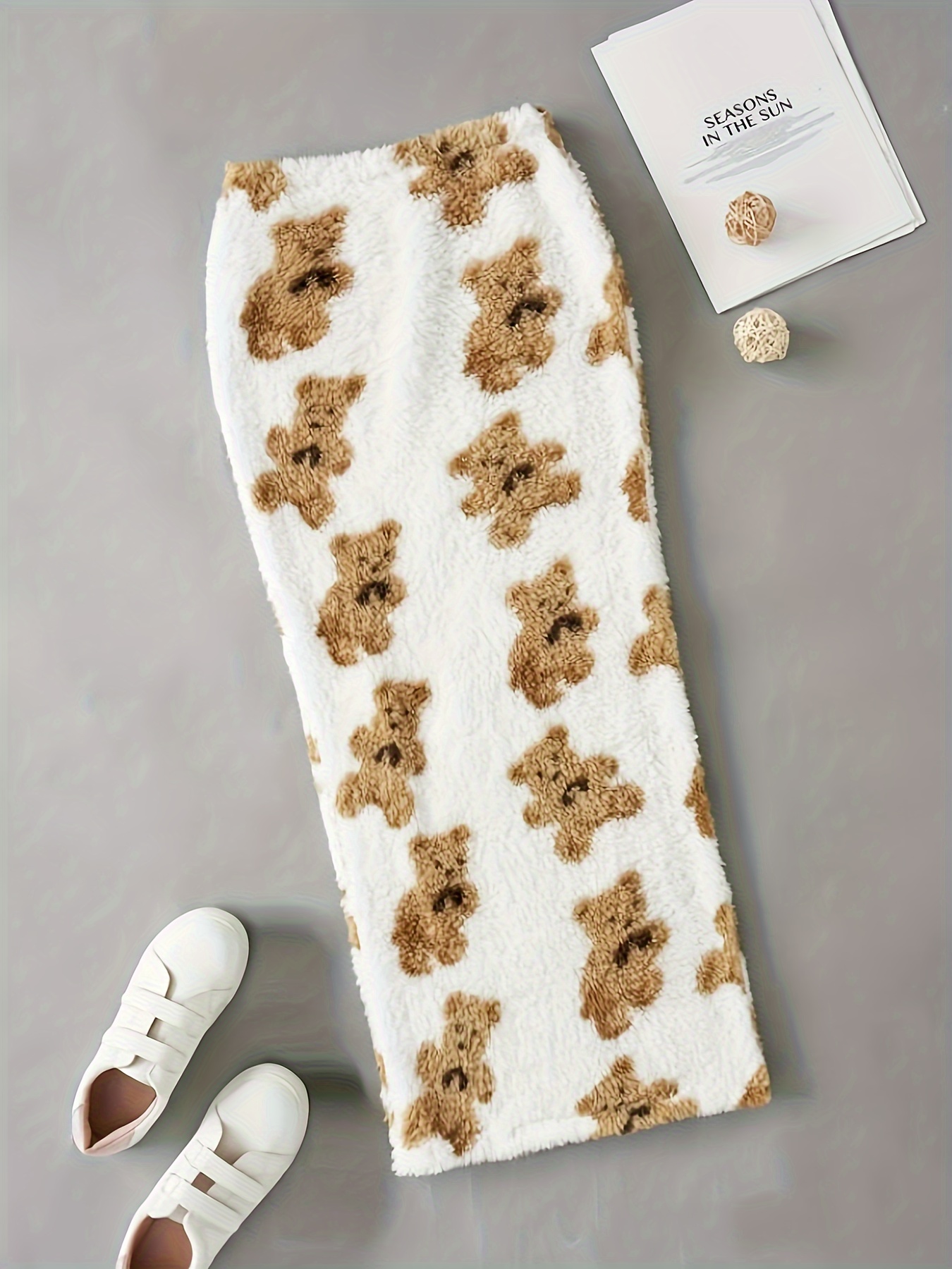 Cute Bear Print Lounge Bottoms Elastic High Waist - Temu